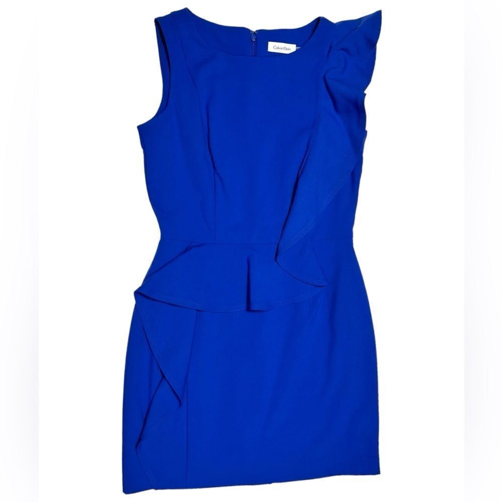 NWT Calvin Klein Cobalt Blue Mini Dress Sleeveless Asymmetrical Dark Blue Dress